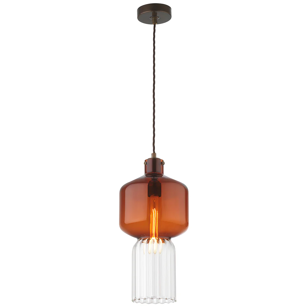 Northern Light - Corvus Pendant Ceiling Lights - Rich Bronze Finish - Amber Glass Shade