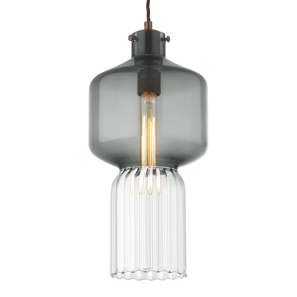 Northern Light - Corvus Pendant Ceiling Lights - Rich Bronze Finish - Smoke Glass Shade