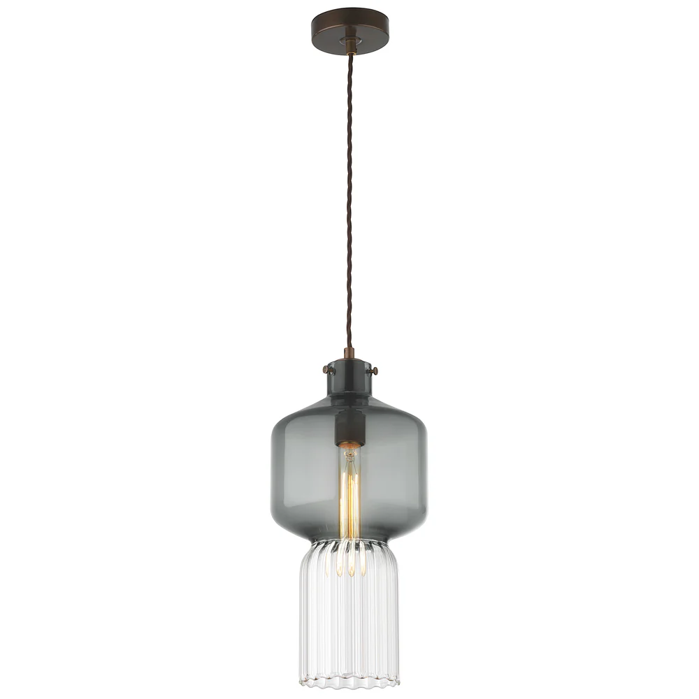 Northern Light - Corvus Pendant Ceiling Lights - Rich Bronze Finish - Smoke Glass Shade