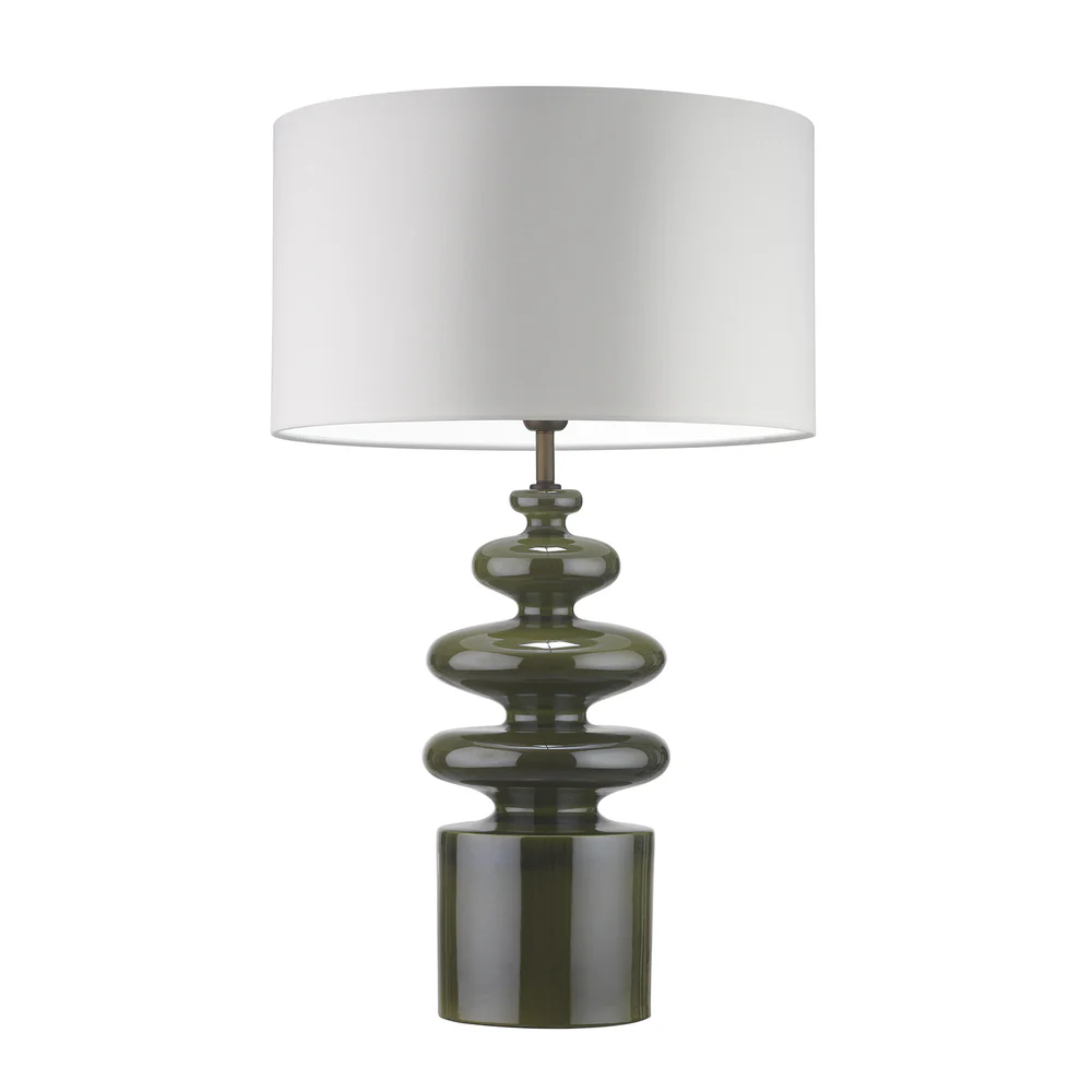 Northern Light - Mareto Table Lamp - Forest Green Reactive Glaze Rich Bronze Finish - 18" Short Drum Pearl Grey Shade