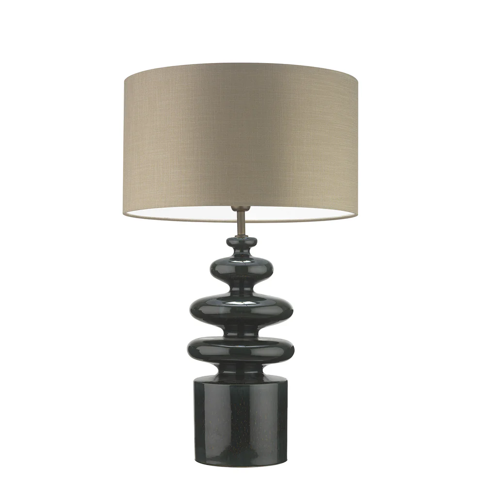 Northern Light - Mareto Table Lamp - Midnight Teal Reactive Glaze Rich Bronze Finish - 18" Short Drum Flint Shade