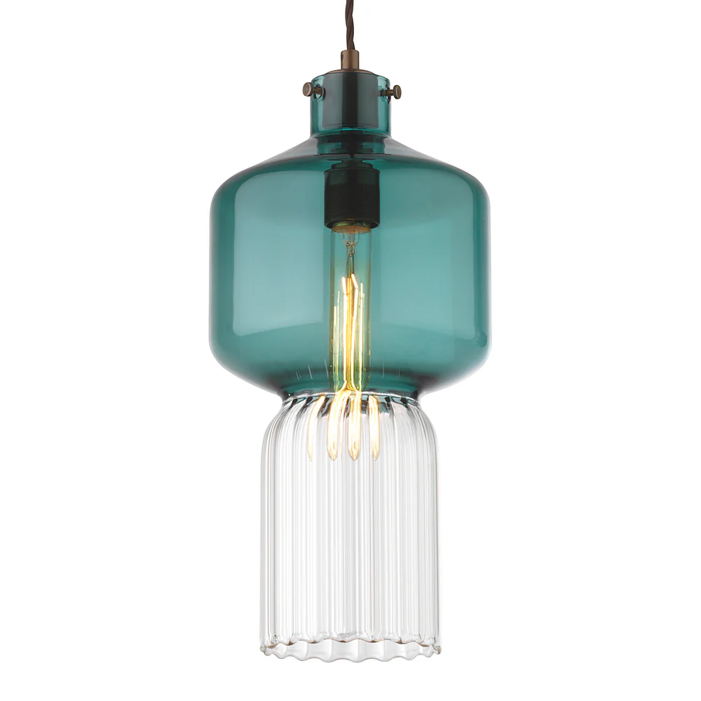 Northern Light - Corvus Pendant Ceiling Lights - Rich Bronze Finish - Teal Glass Shade