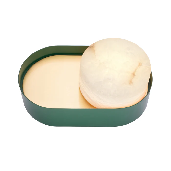 Northern Light - Windermere Alabaster Table Lamp - Green Brushed Brass Finish - White Alabaster Drum 180mm Shade