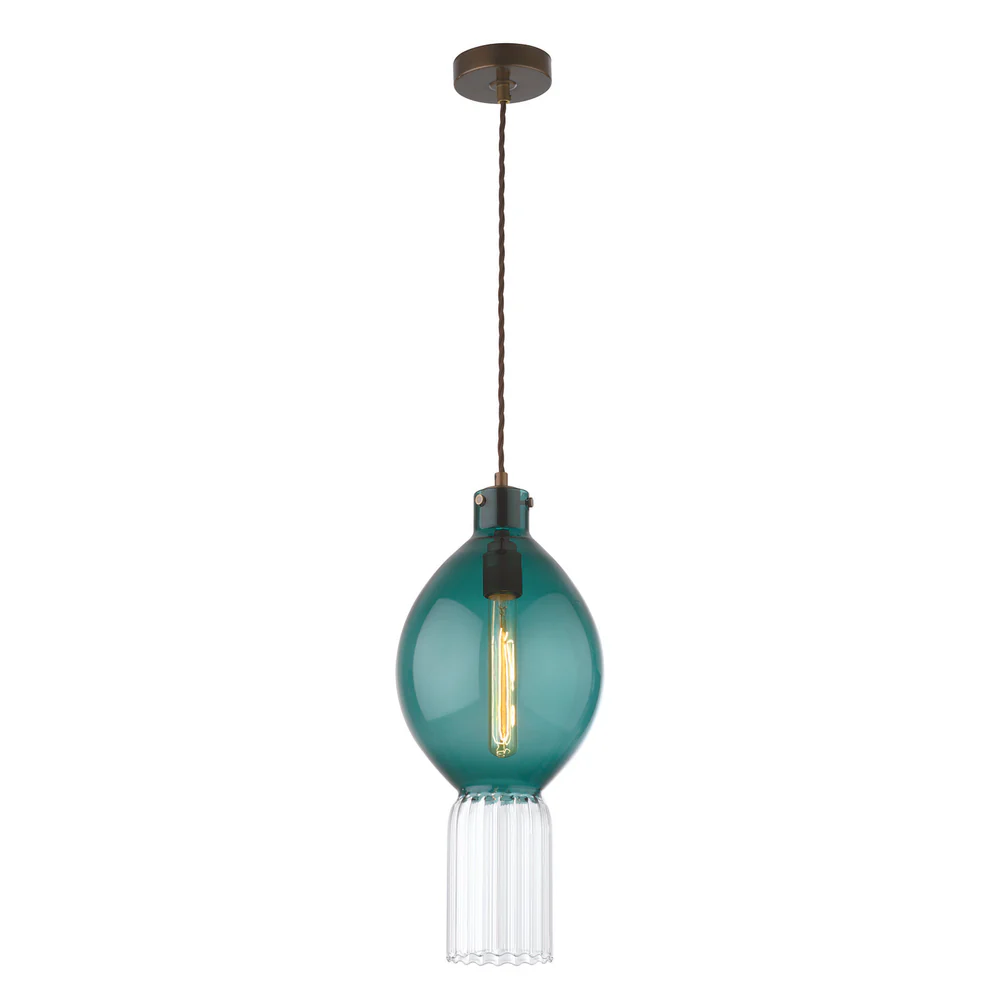 Northern Light - Hestia Pendant Ceiling Lights - Teal Rich Bronze Finish - Teal Glass Shade