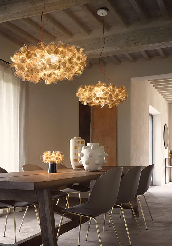Slamp - Clizia Suspension 130 Lamp - Mama Non Mama Gold - Red Wire