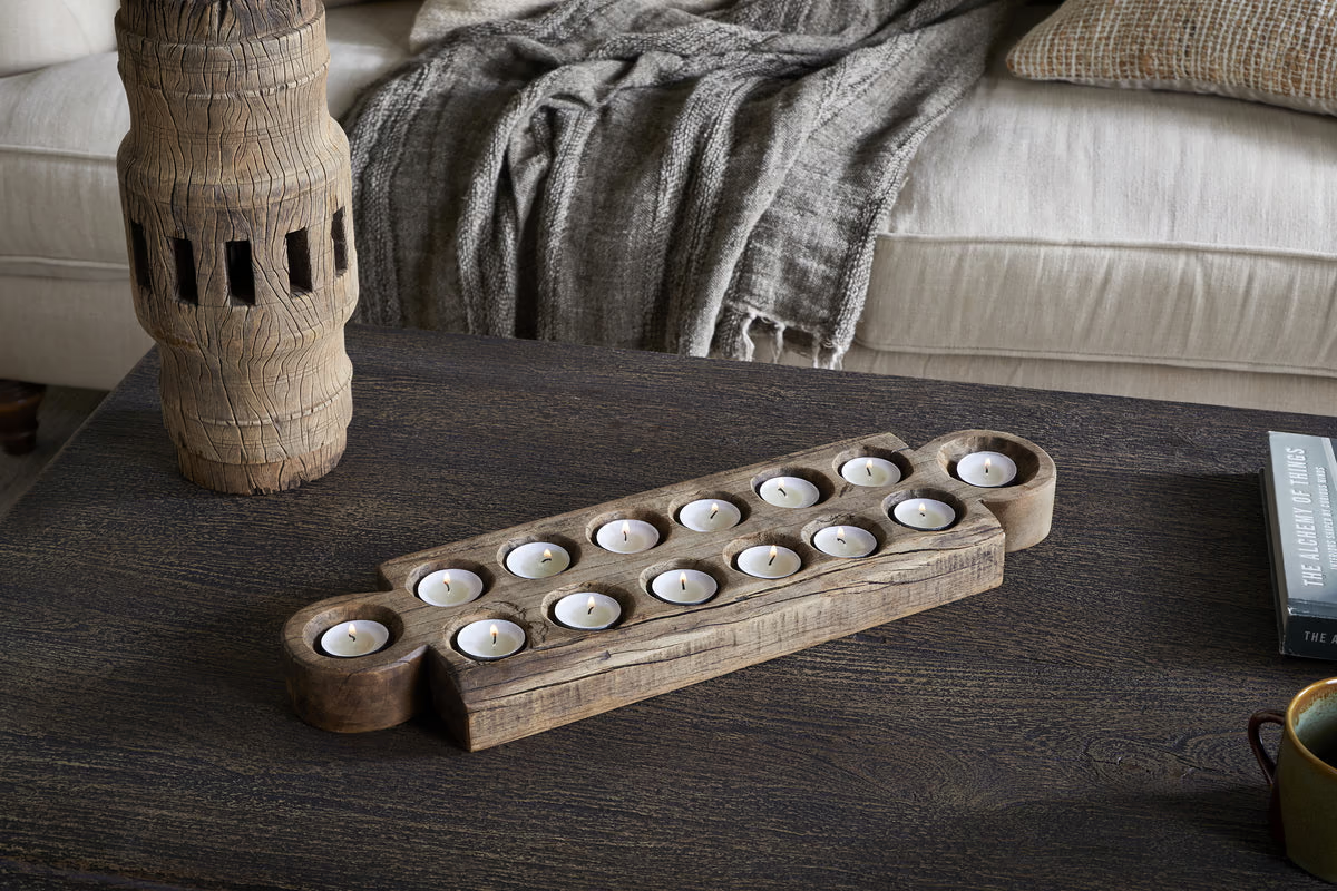 Nkuku - Makala Reclaimed Wood Tealight Holder - Natural