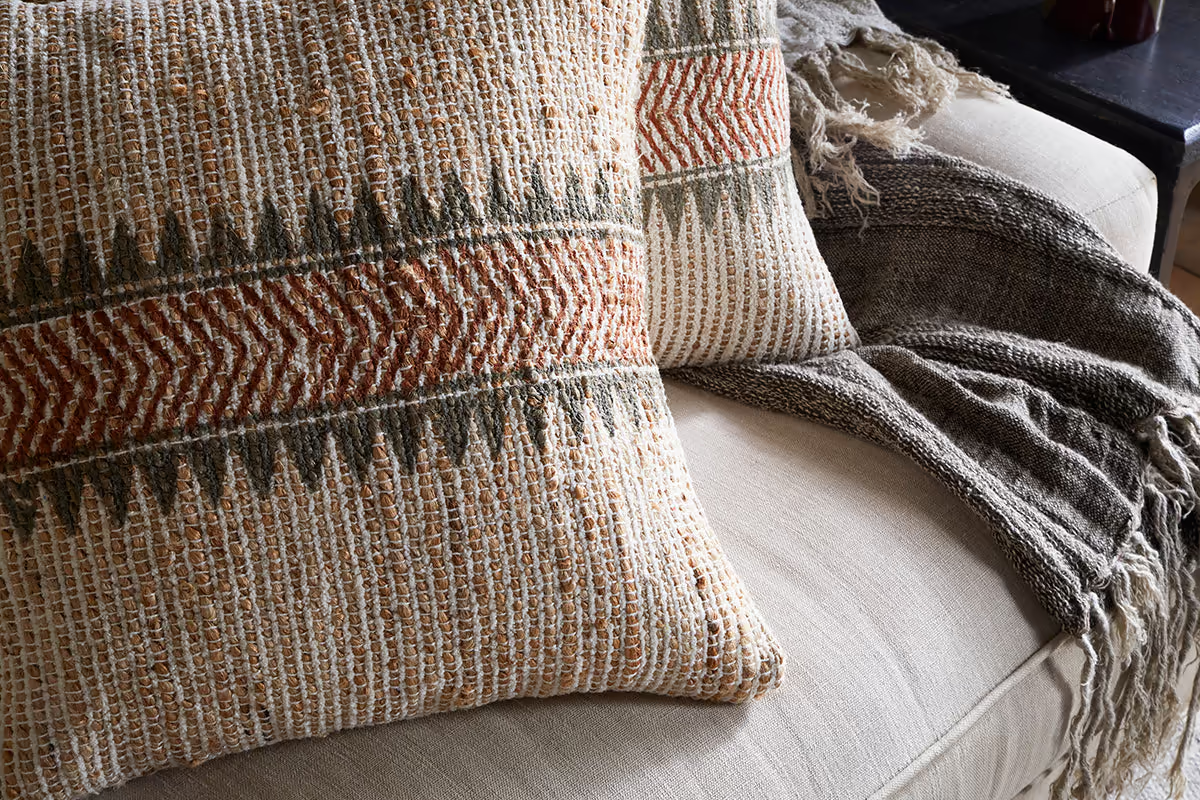 Nkuku - Zairya Jute & Cotton Cushion Cover - Natural & Rust - 50 x 50cm - Without Cushion Inner