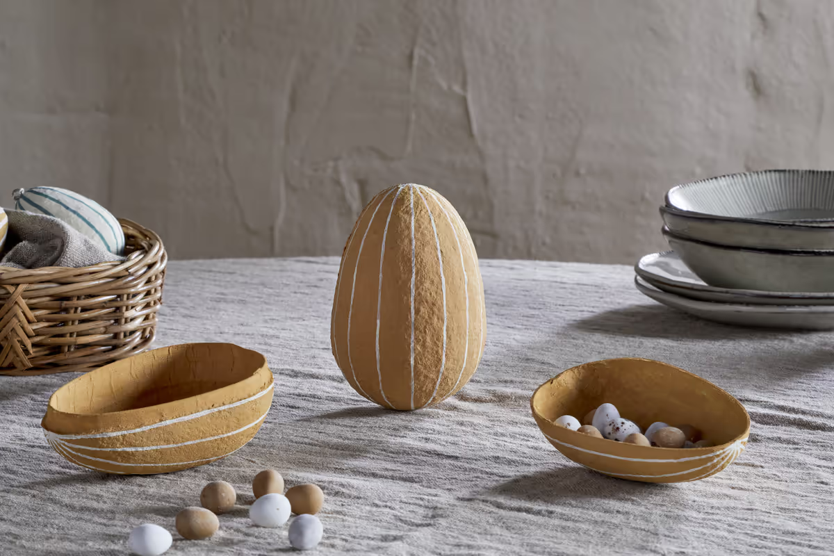 Nkuku - Surya Recycled Cotton Paper Standing Opening Egg - Ochre & Cream