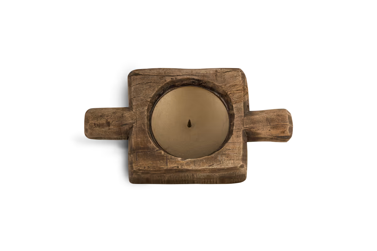 Nkuku - Apu Reclaimed Wood Traditional Candle Holder - Natural