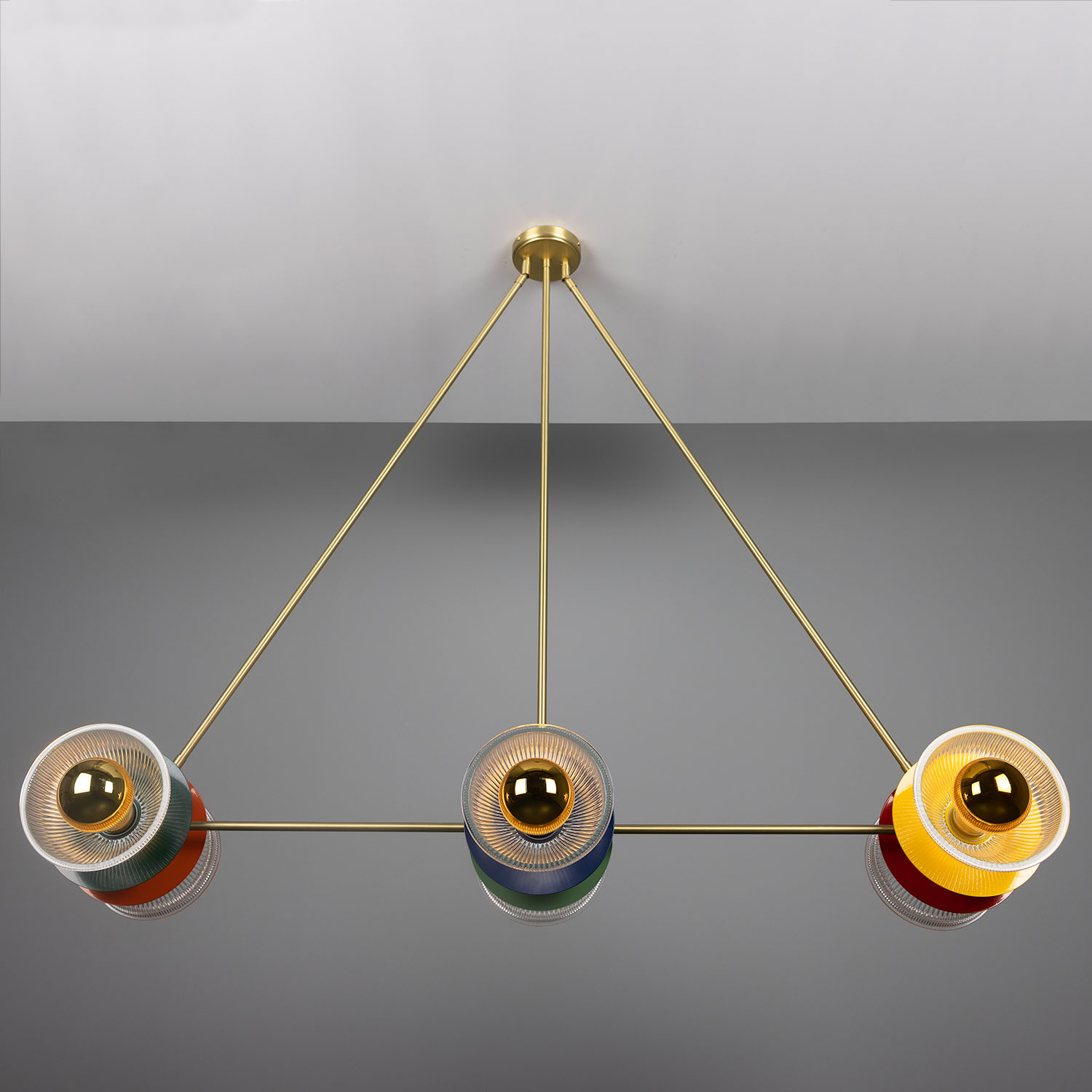 Mullan Eclipse Multicoloured Prismatic Glass Dish Chandelier - Satin Brass Finish