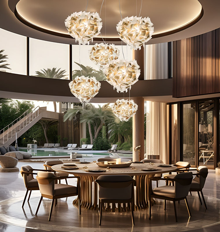 Slamp - Veli Aurea Suspension Lamp - Medium - White/Gold - Transparent Wire