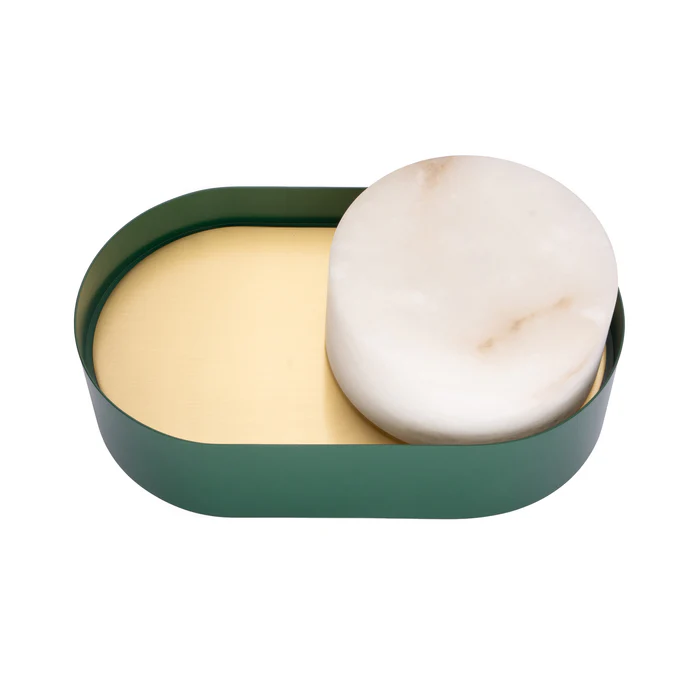 Northern Light - Windermere Alabaster Table Lamp - Green Brushed Brass Finish - White Alabaster Drum 180mm Shade