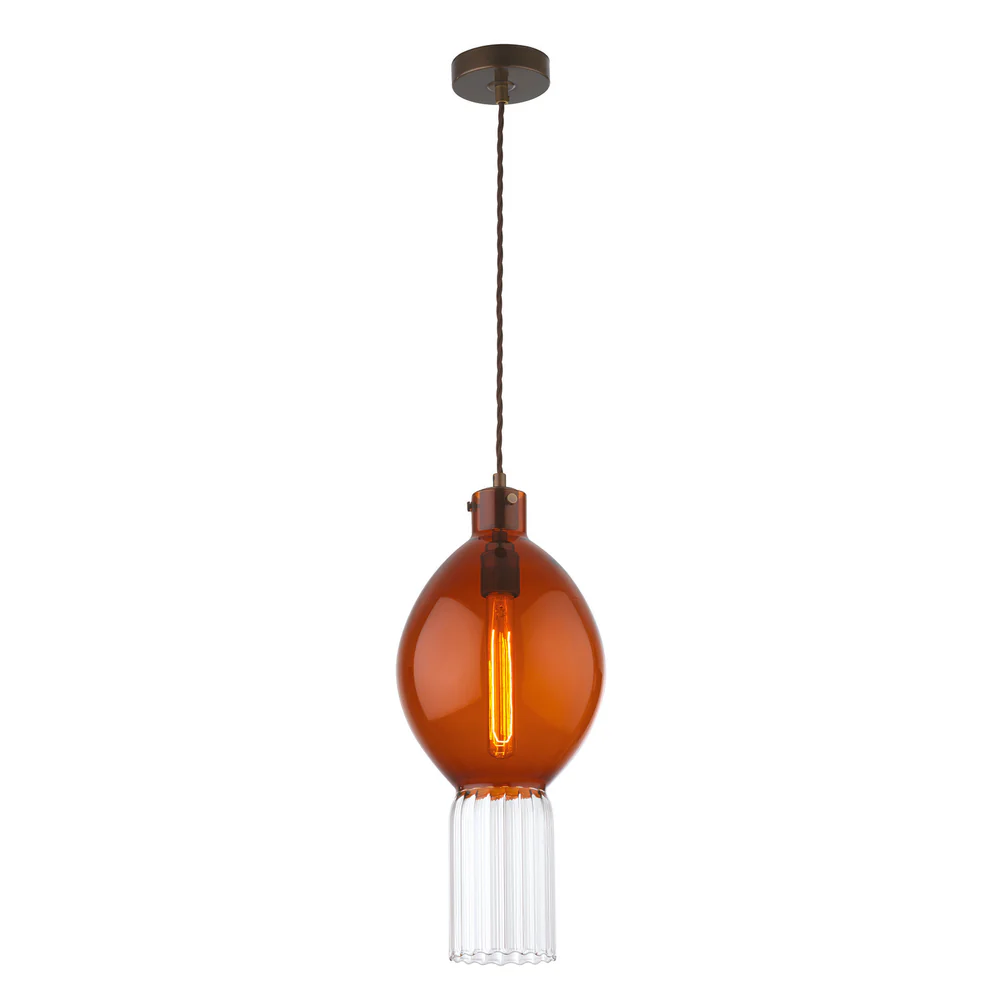 Northern Light - Hestia Pendant Ceiling Lights - Amber Rich Bronze Finish - Amber Glass Shade