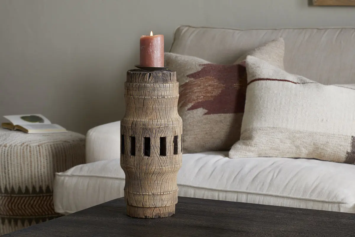 Nkuku - Mvua Reclaimed Wood Pillar Candle Holder - Natural