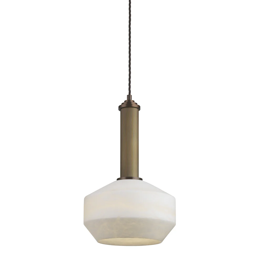 Northern Light - Caldera Pendant Large Ceiling Lights - Rich Bronze Old English Brass Light Finish - White Alabaster Shade