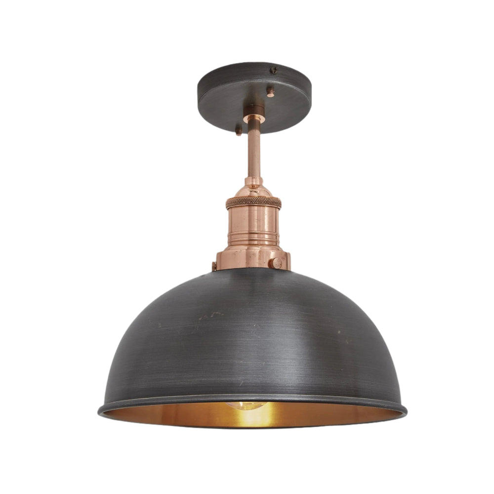 Industville - Brooklyn Dome Ceiling Light - 8 Inch - Pewter & Copper - Copper Semi Flush Mount