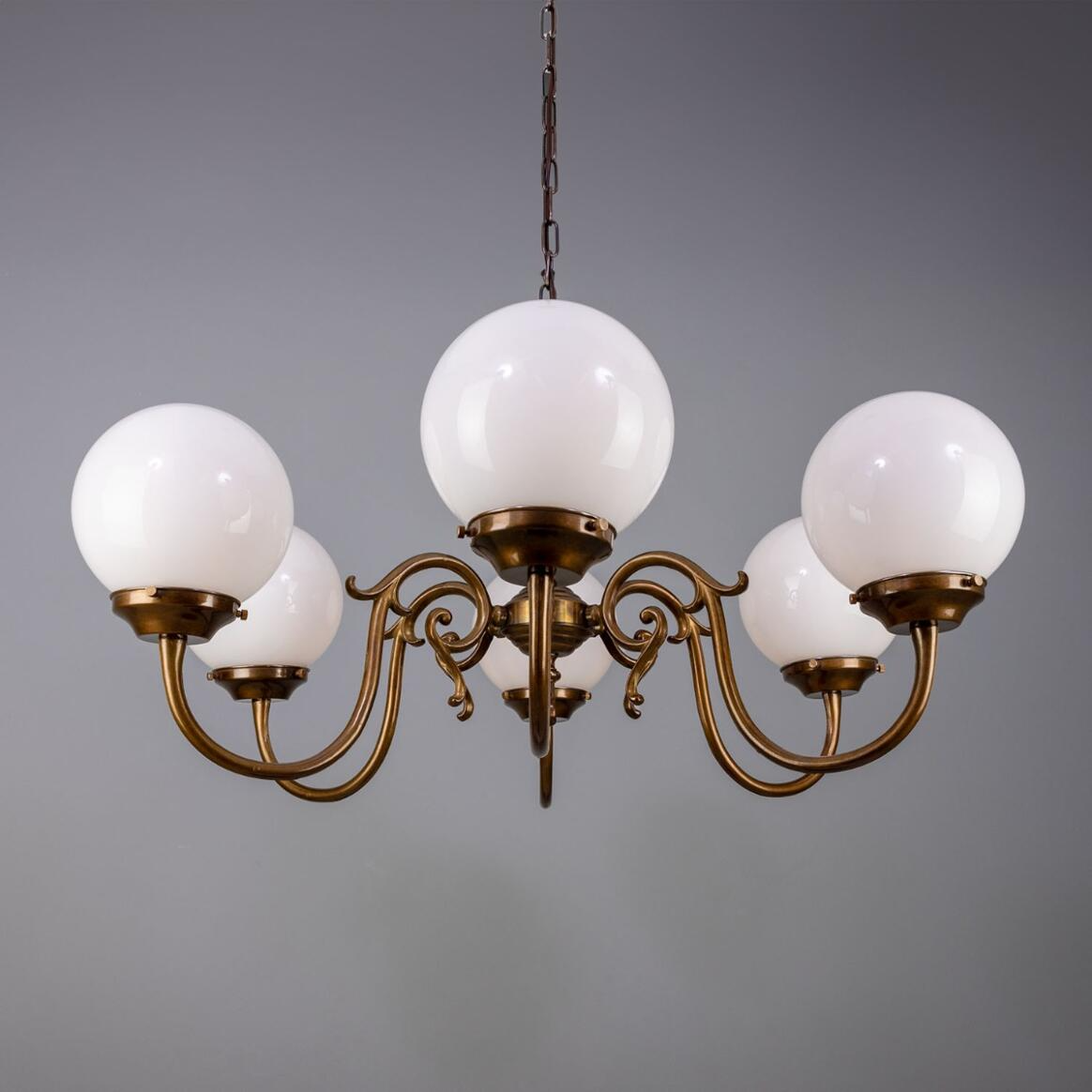 Mullan Carnew Traditional Chandelier with Opal Glass Globes Six-Arm - Antique Brass Finish