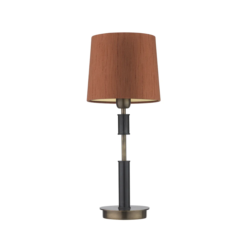 Northern Light - Lasdun Table Lamp Medium - Old English Brass Light Carbonne Finish - 8" Soho Drum Tussan Spiced Gold Shade