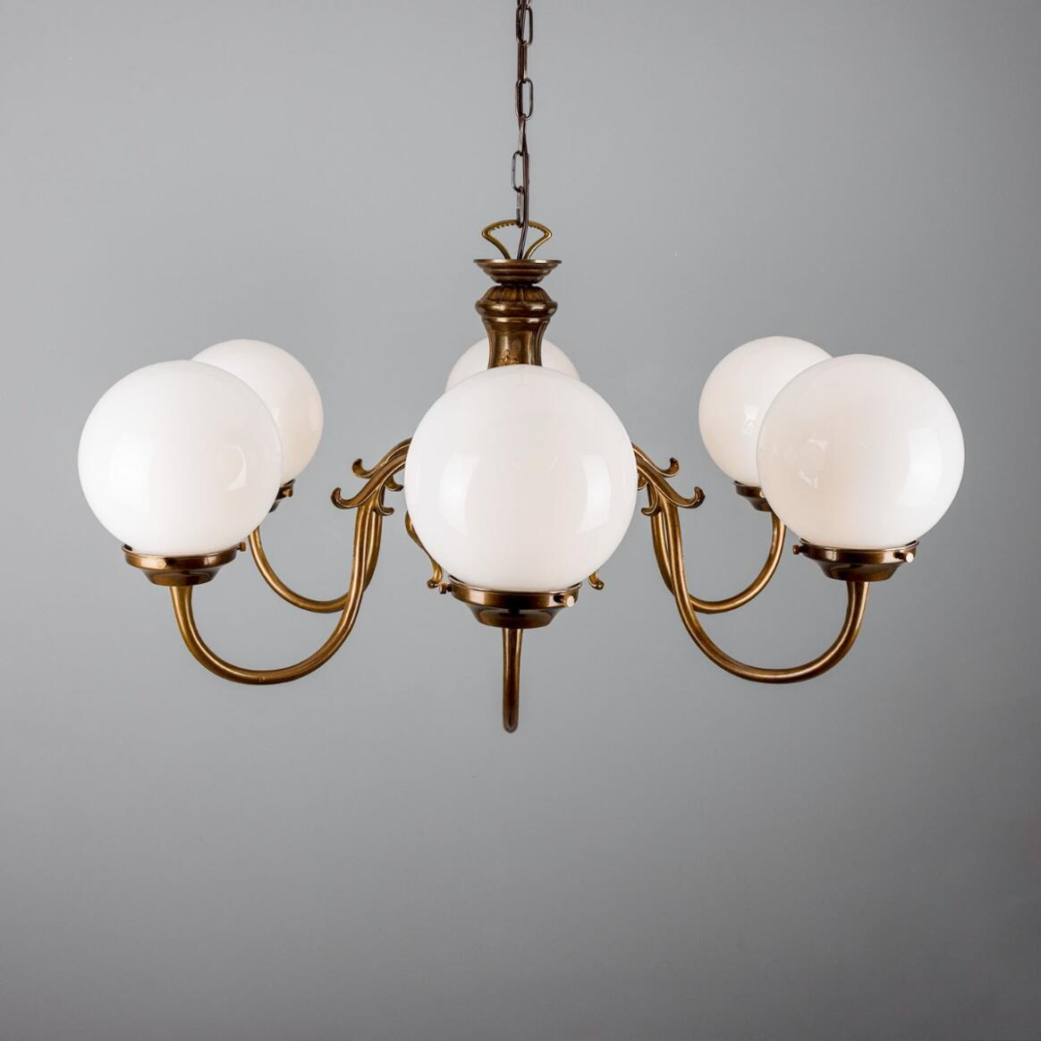 Mullan Carnew Traditional Chandelier with Opal Glass Globes Six-Arm - Antique Brass Finish