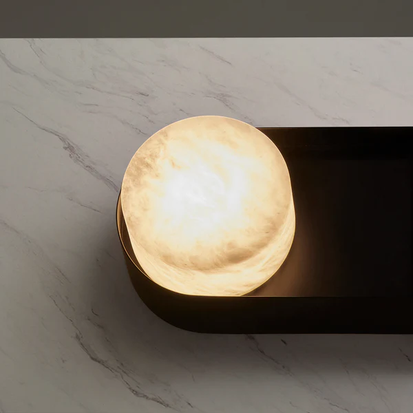 Northern Light - Windermere Alabaster Table Lamp - Matt Black Finish - White Alabaster Drum 180mm Shade