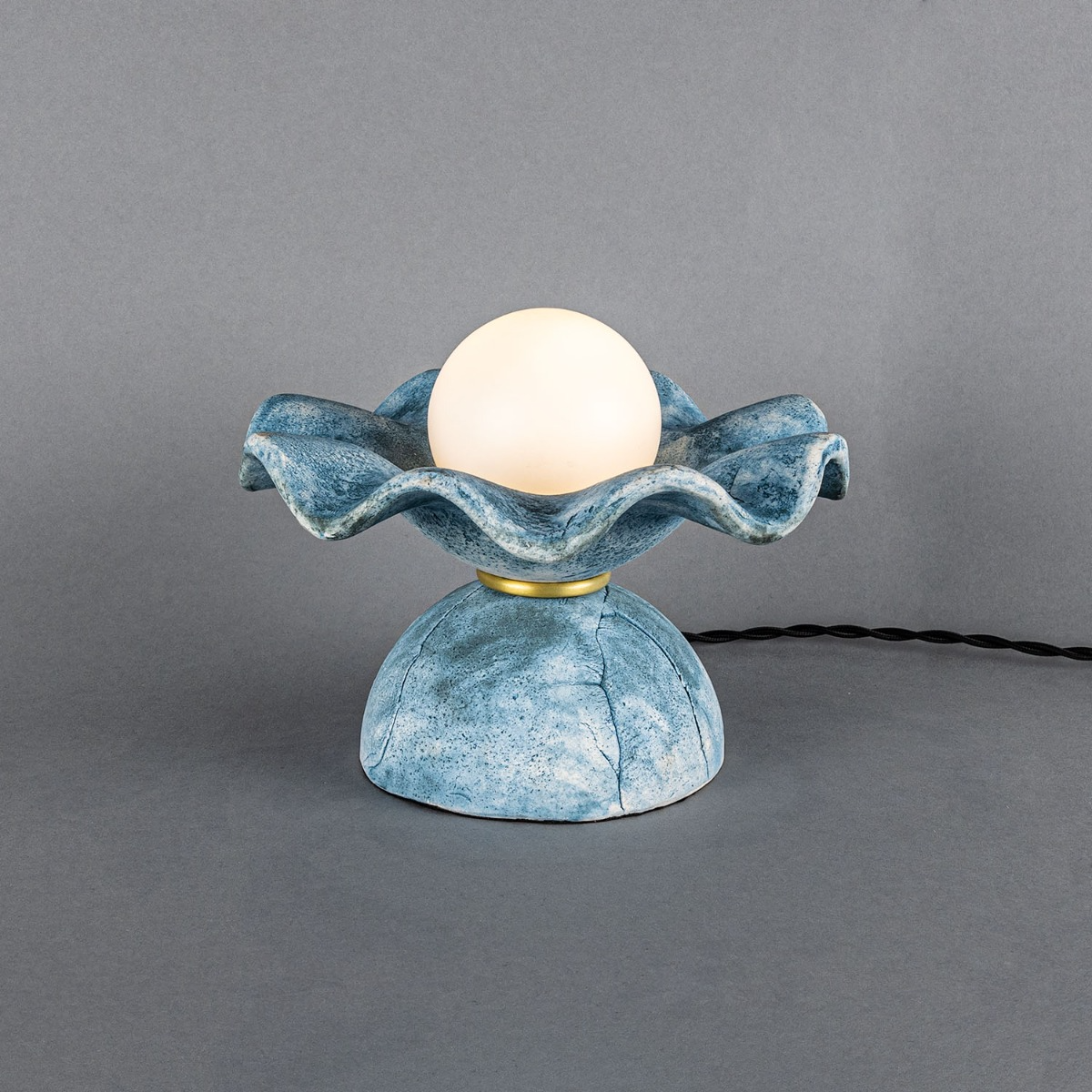 Mullan Rivale Table Lamp with Wavy Ceramic Shade Blue Earth - Satin Brass Finish