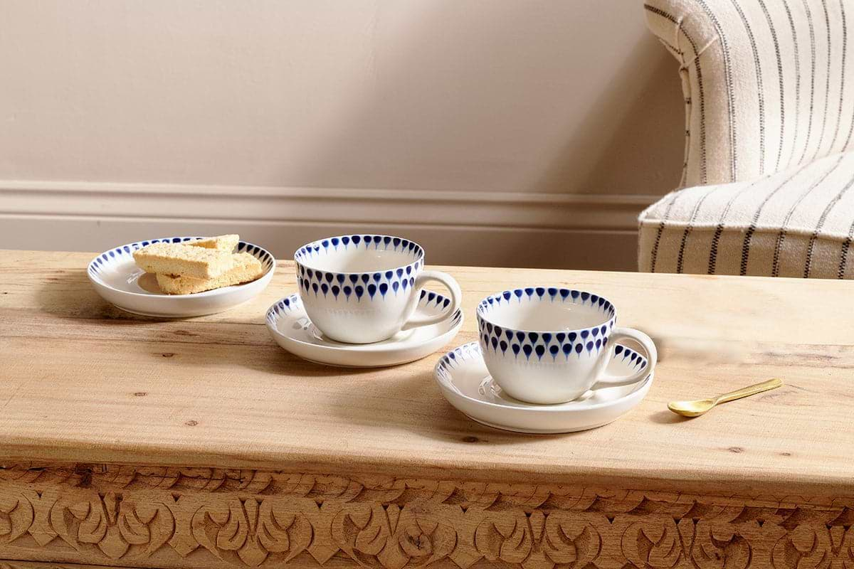 Nkuku - Indigo Drop Cup & Saucer - Cream & Indigo