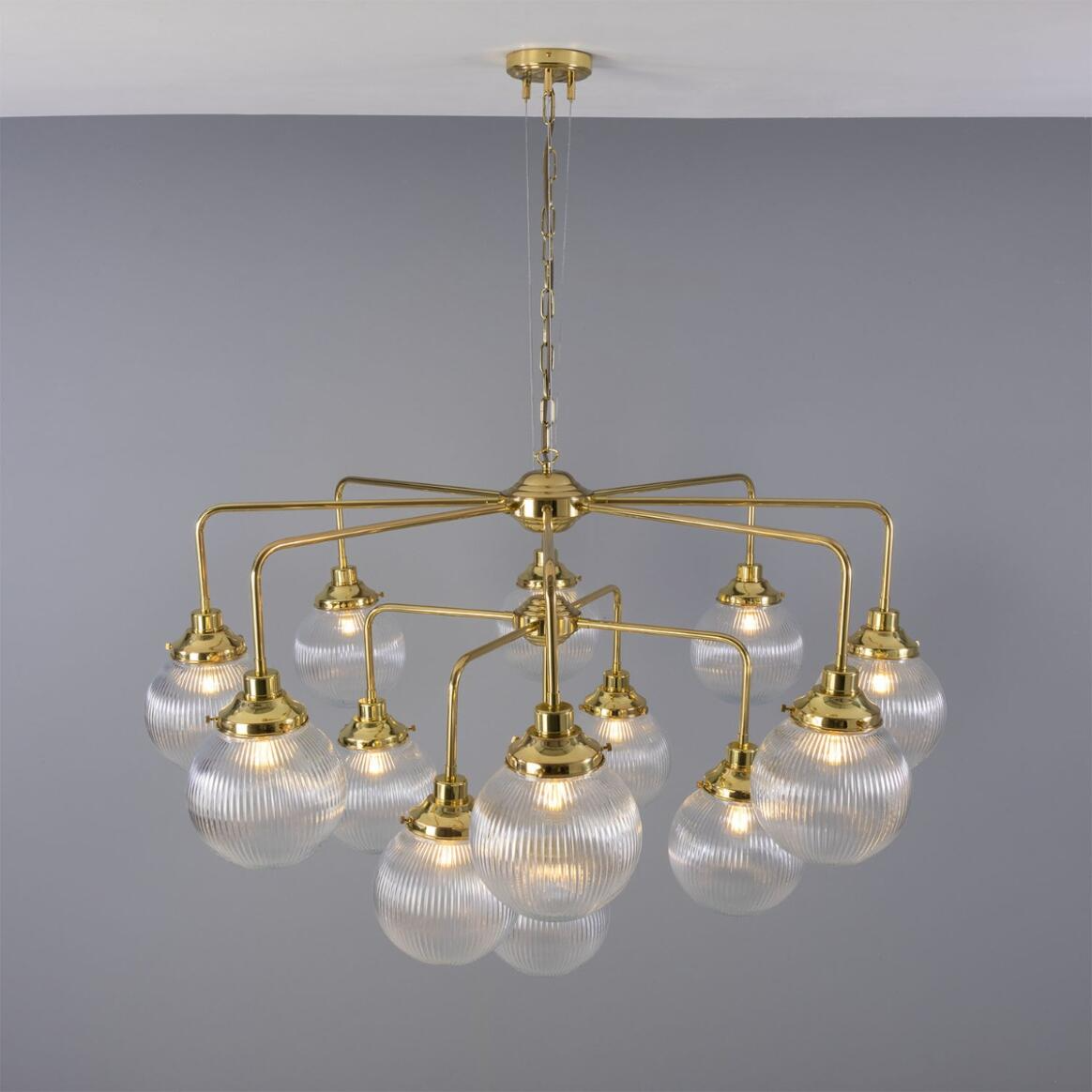 Mullan Genoa 13 Light Prismatic Glass Chandelier 124cm IP20 - Polished Brass Finish