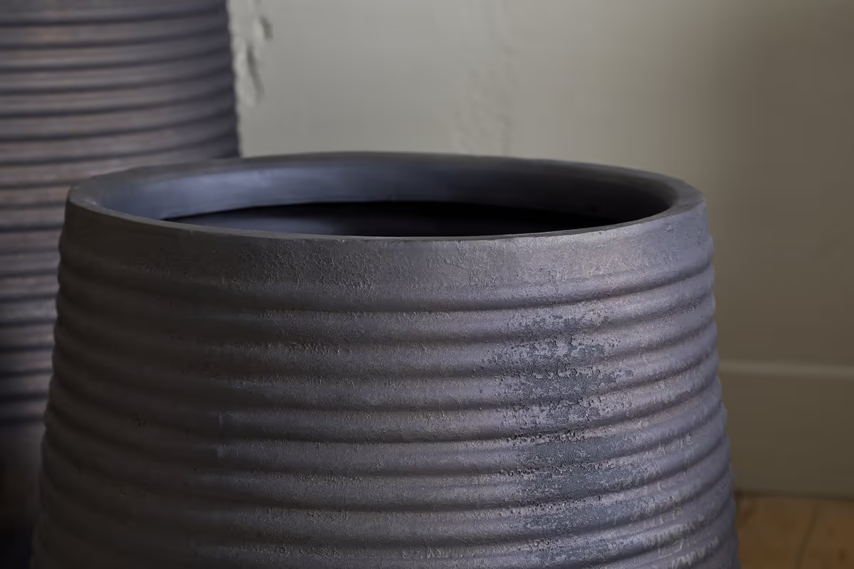 Nkuku - Lmaga Metal Grooved Planter - Aged Black - Large