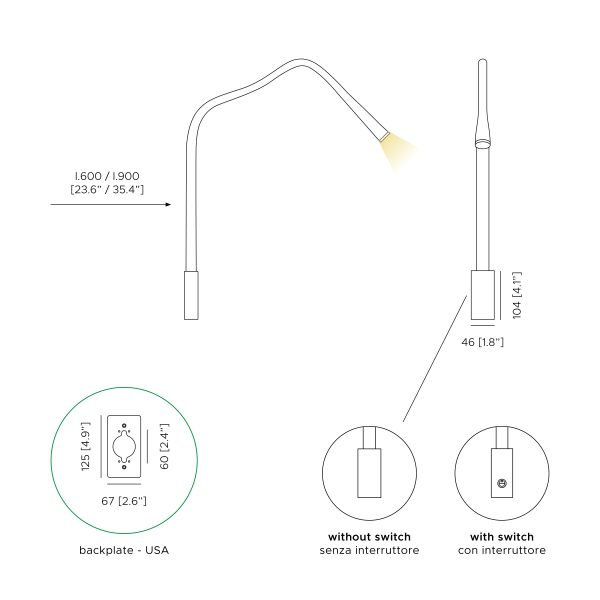 Contardi Lighting Flexiled wall Lamp - l.600 - Satin Nickel - Braided Steel Mesh - Without Switch