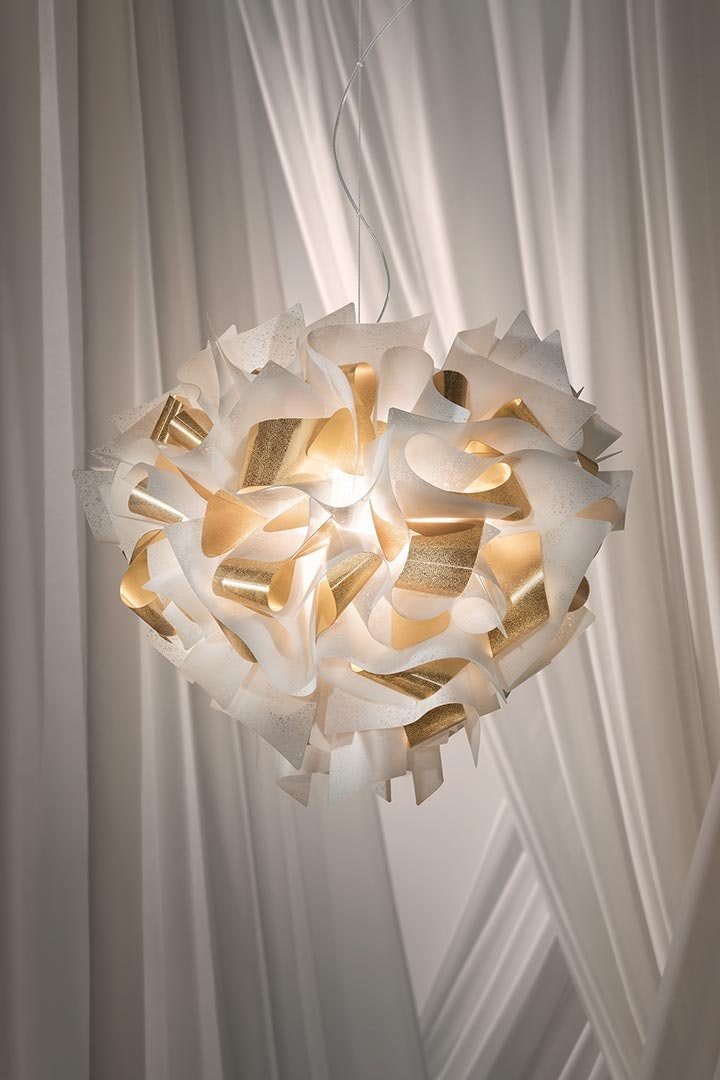 Slamp - Veli Aurea Suspension Lamp - Medium - White/Gold - Transparent Wire