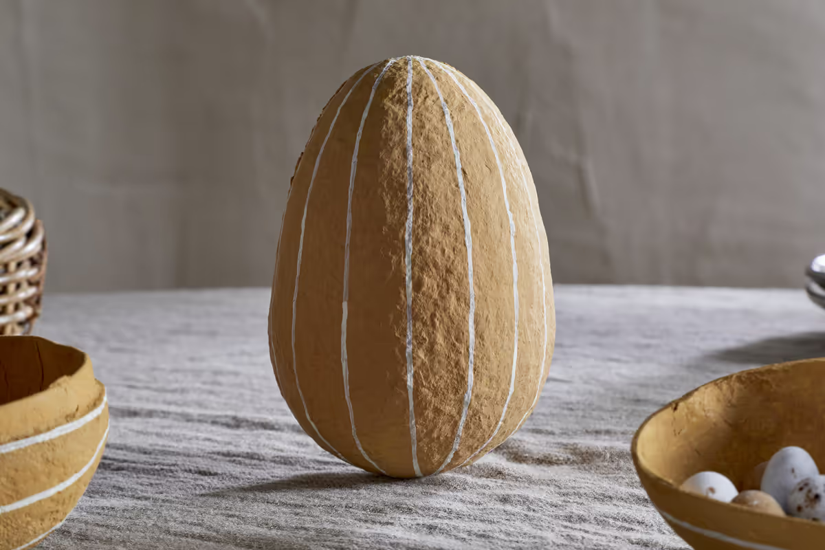 Nkuku - Surya Recycled Cotton Paper Standing Opening Egg - Ochre & Cream