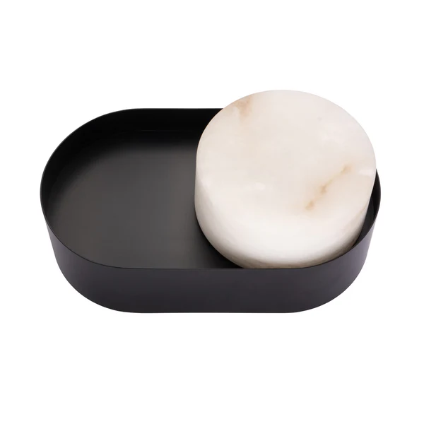 Northern Light - Windermere Alabaster Table Lamp - Matt Black Finish - White Alabaster Drum 180mm Shade
