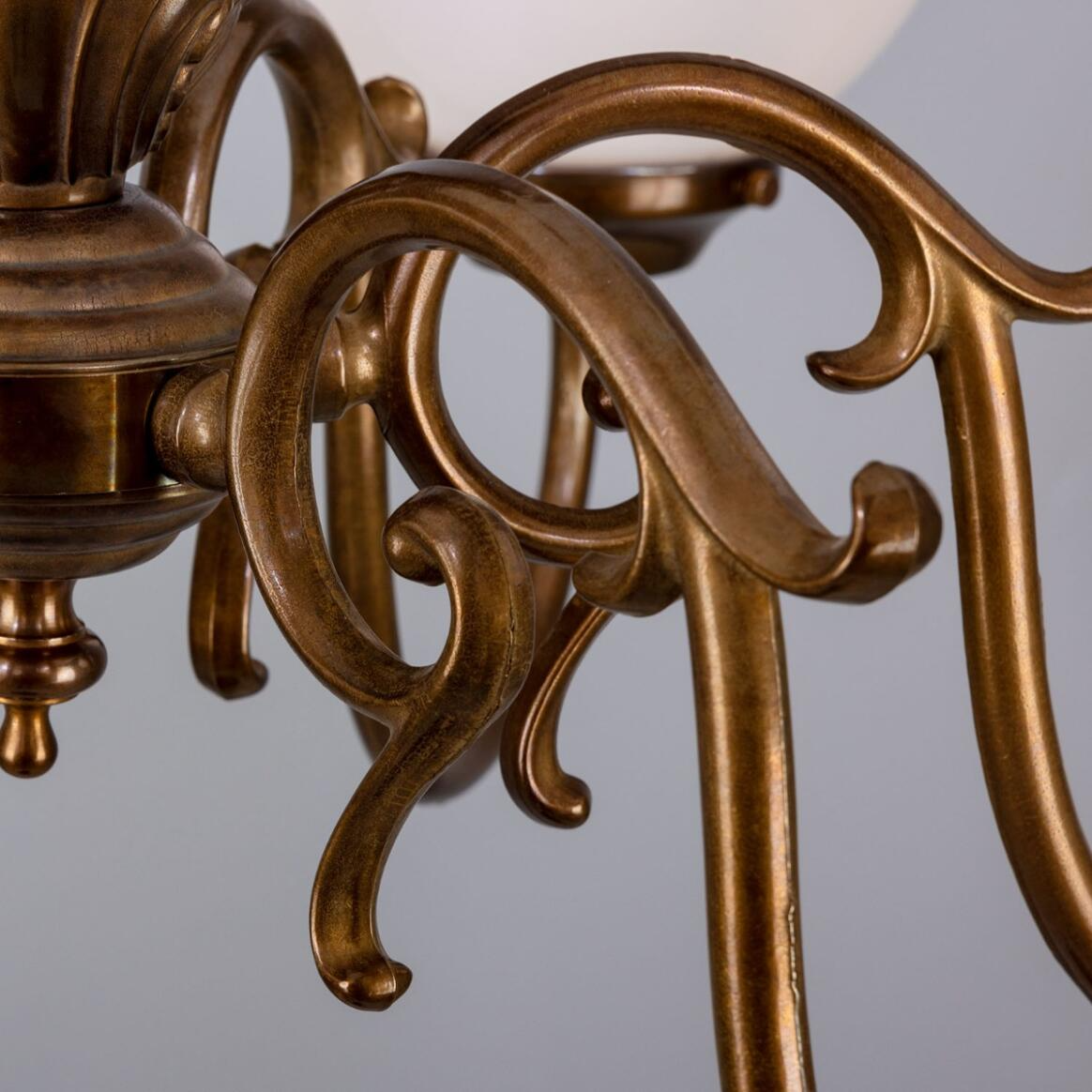 Mullan Carnew Traditional Chandelier with Opal Glass Globes Six-Arm - Antique Brass Finish