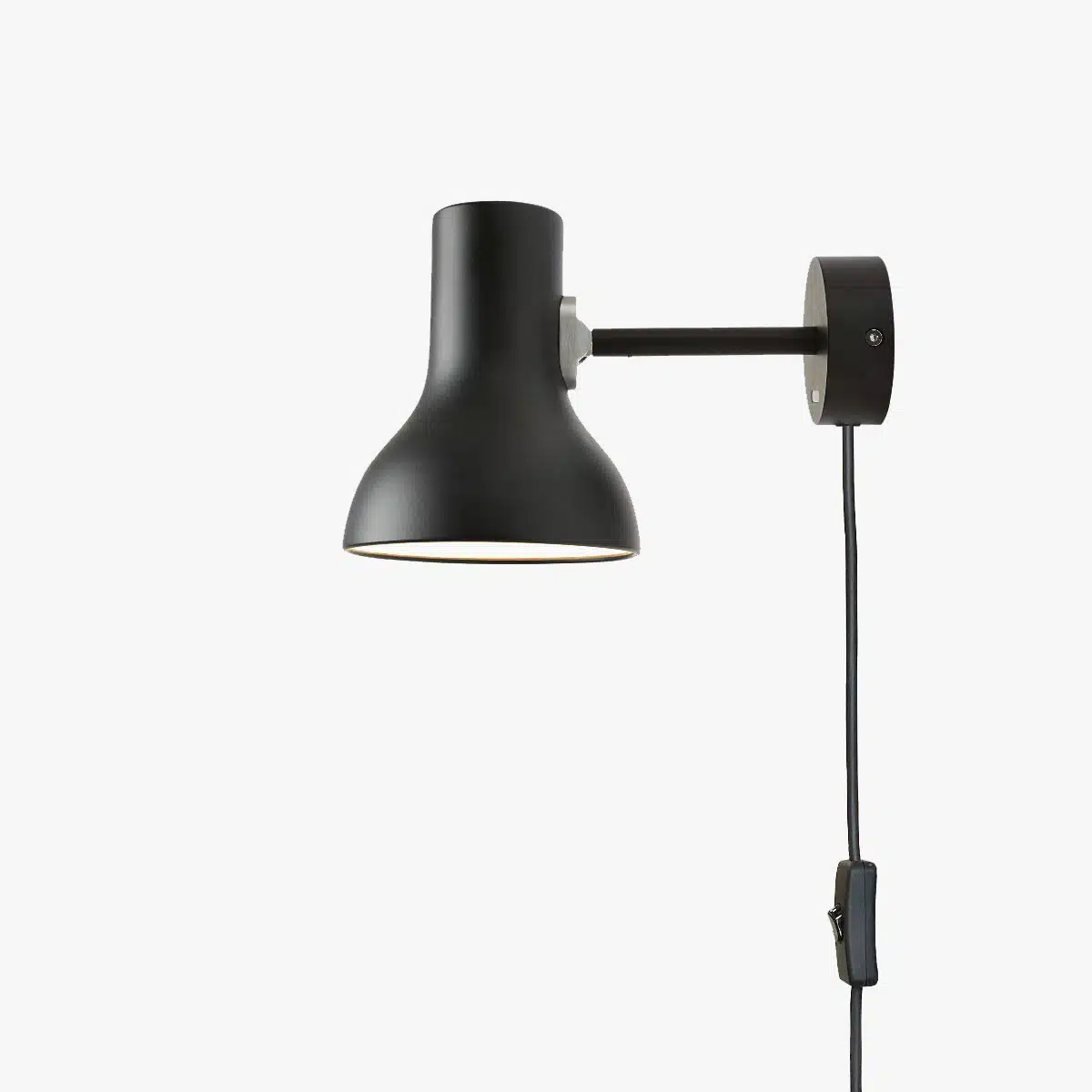 Anglepoise Light - Type 75 Mini Wall Light with Cable Jet Black - Jet Black Finish - Aluminium Shade
