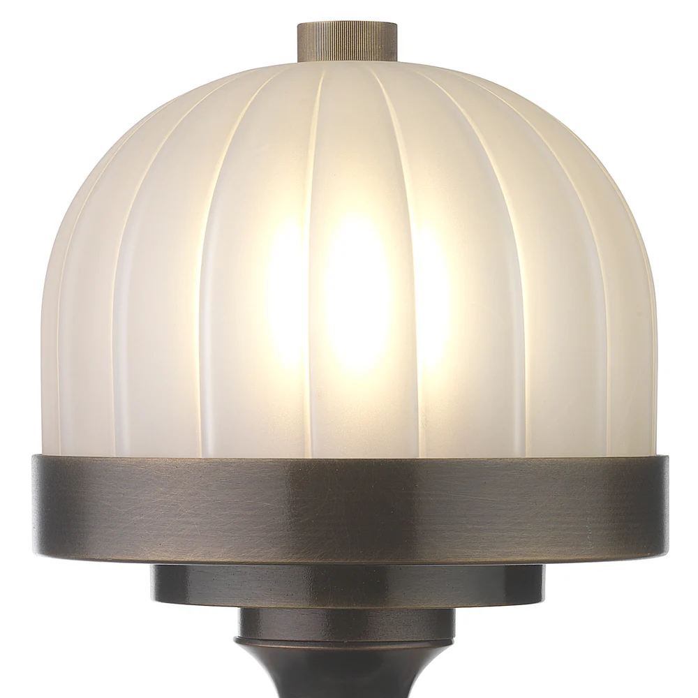 Northern Light - Mayer Rechargeable Table Lamp - Old English Brass Dark Finish - Frosted Reeded Glass Dome Shade