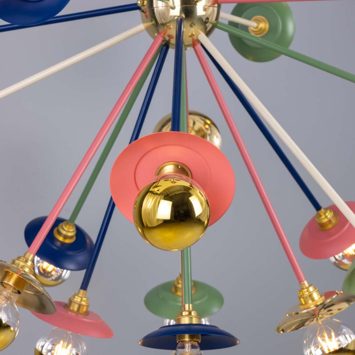 Mullan Tokyo Multi-Coloured 29-Arm Brass Sputnik Chandelier 120cm IP20 - Satin Brass Finish