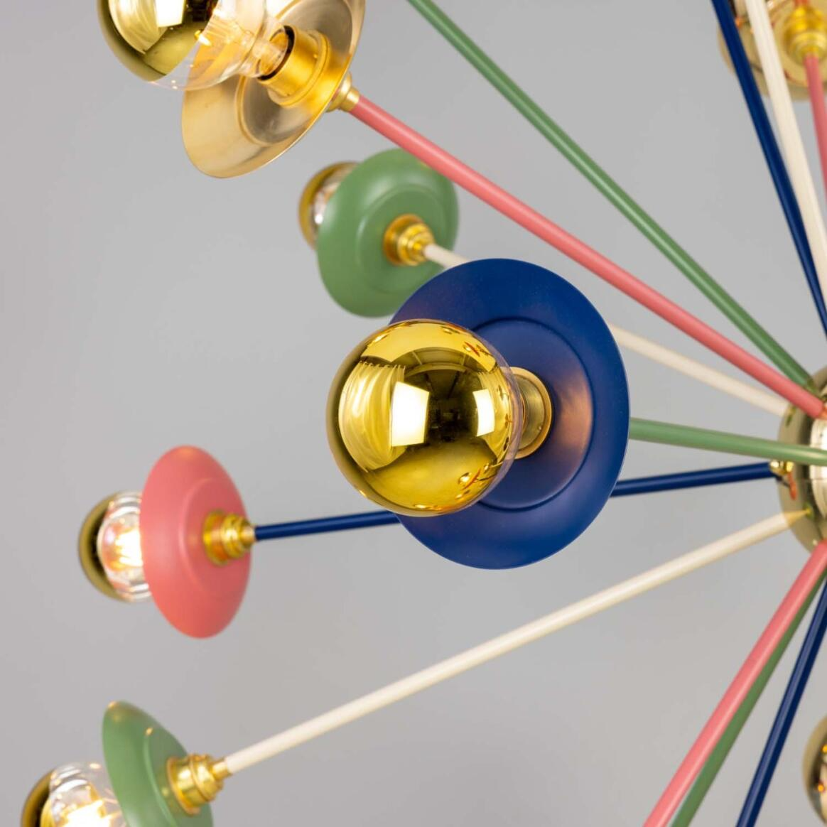 Mullan Tokyo Multi-Coloured 29-Arm Brass Sputnik Chandelier 120cm IP20 - Satin Brass Finish