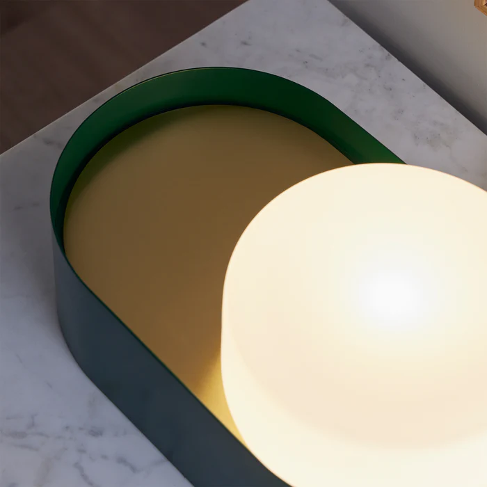 Northern Light - Windermere Opal Table Lamp - Green Brushed Brass Finish - Matt Opal Glass Drum 180mm Shade