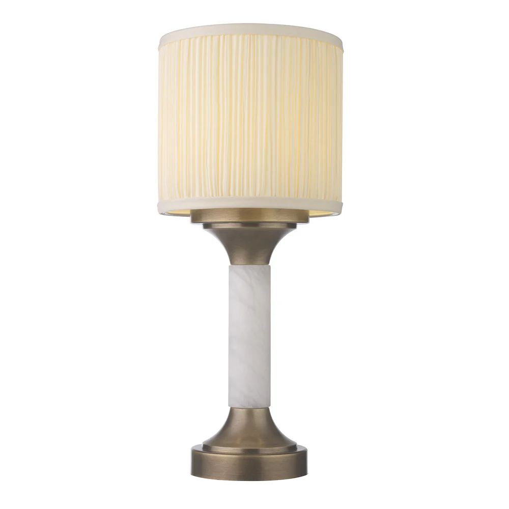 Northern Light - Athens Rechargeable Table Lamp - Old English Brass Light Finish - 7" Pleated Drum with diffuser Ivory Cotton Shade