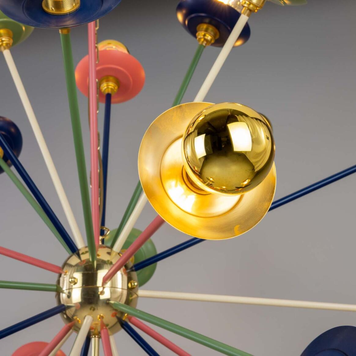 Mullan Tokyo Multi-Coloured 29-Arm Brass Sputnik Chandelier 120cm IP20 - Satin Brass Finish