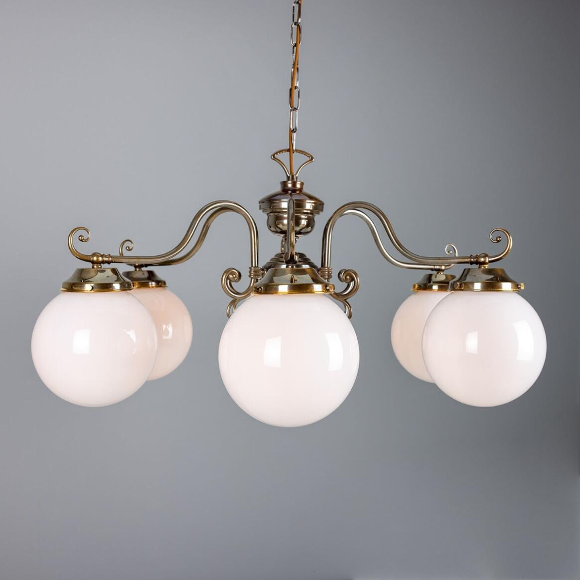 Mullan Kilturk Traditional Chandelier with Opal Glass Globes Six-Light - Antique Brass Finish