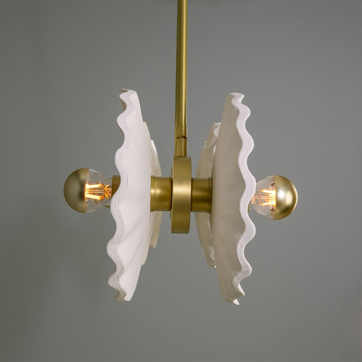 Mullan Eclipse Brass Kapok Six Light Chandelier Mat White Striped 118cm IP20 - Satin Brass Finish
