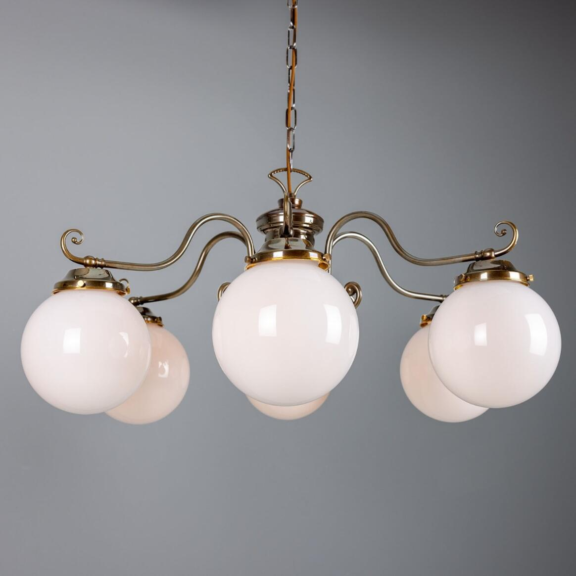 Mullan Kilturk Traditional Chandelier with Opal Glass Globes Six-Light - Antique Brass Finish