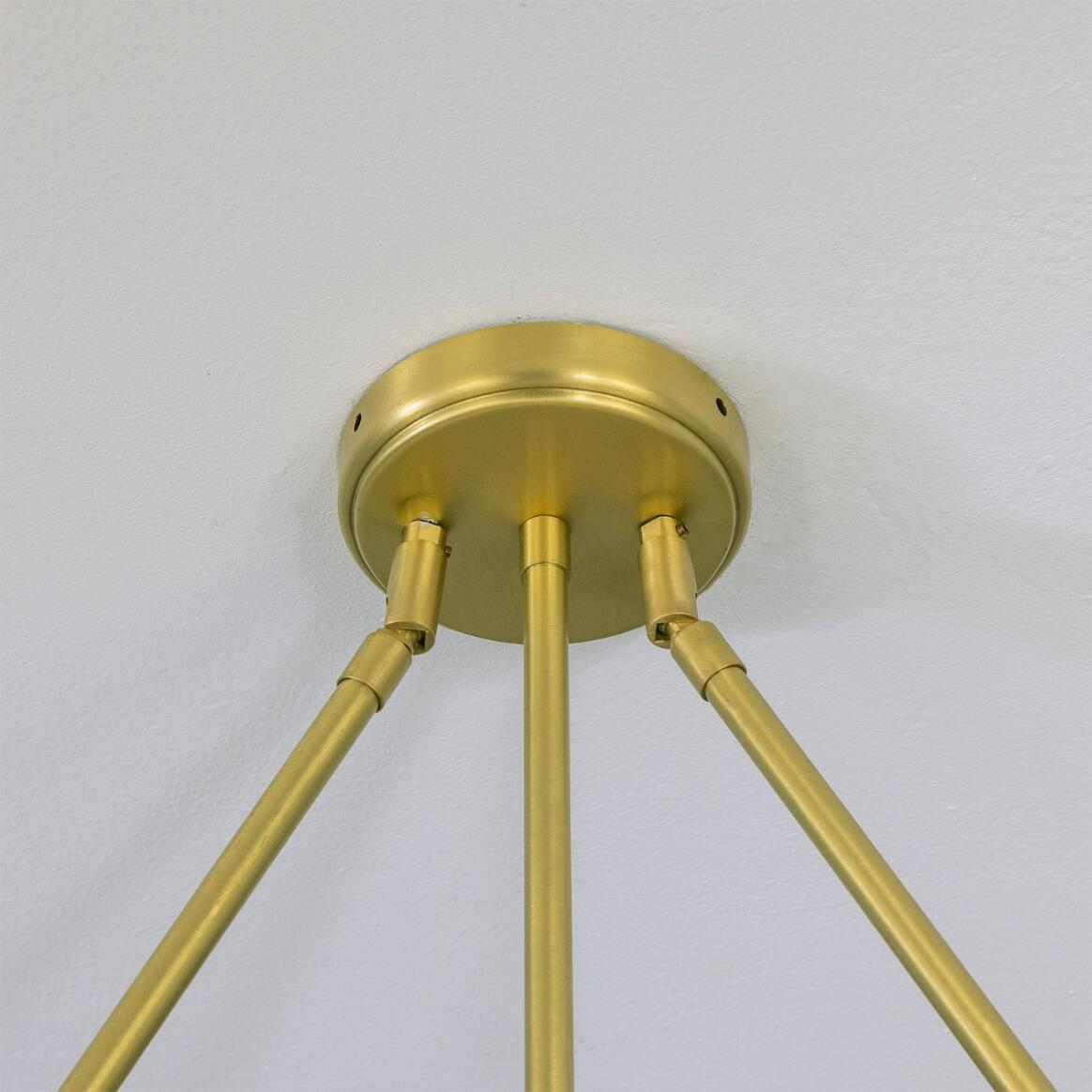 Mullan Eclipse Brass Kapok Six Light Chandelier Mat White Striped 118cm IP20 - Satin Brass Finish