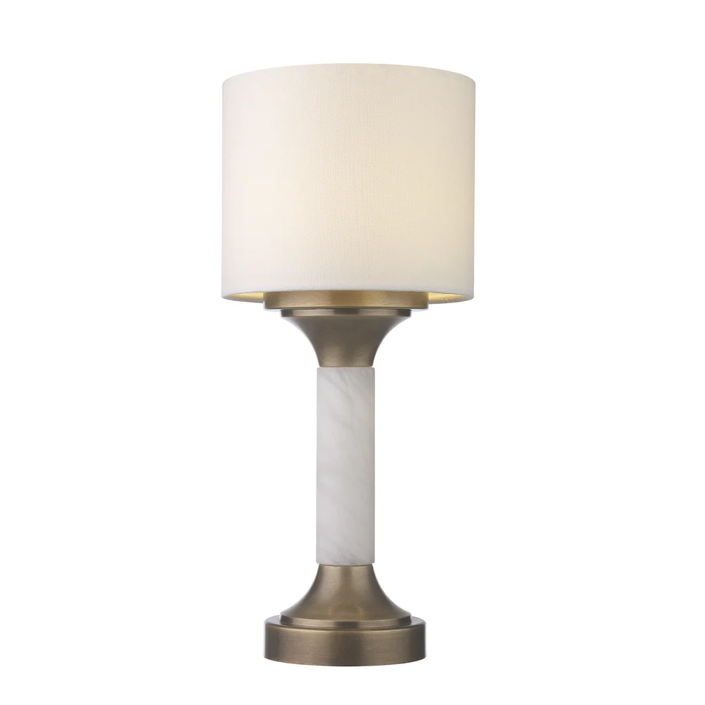 Northern Light - Athens Rechargeable Table Lamp - Old English Brass Light Finish - 6" Rolled Edge Drum with diffuser Snowdrift Shade