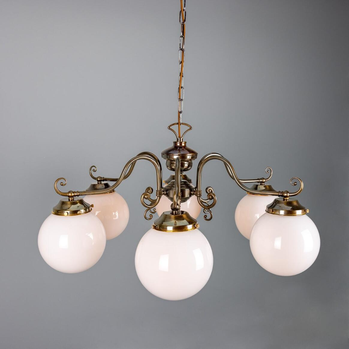 Mullan Kilturk Traditional Chandelier with Opal Glass Globes Six-Light - Antique Brass Finish