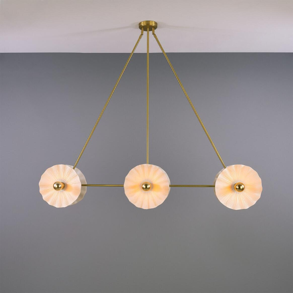 Mullan Eclipse Brass Kapok Six Light Chandelier Mat White Striped 118cm IP20 - Satin Brass Finish