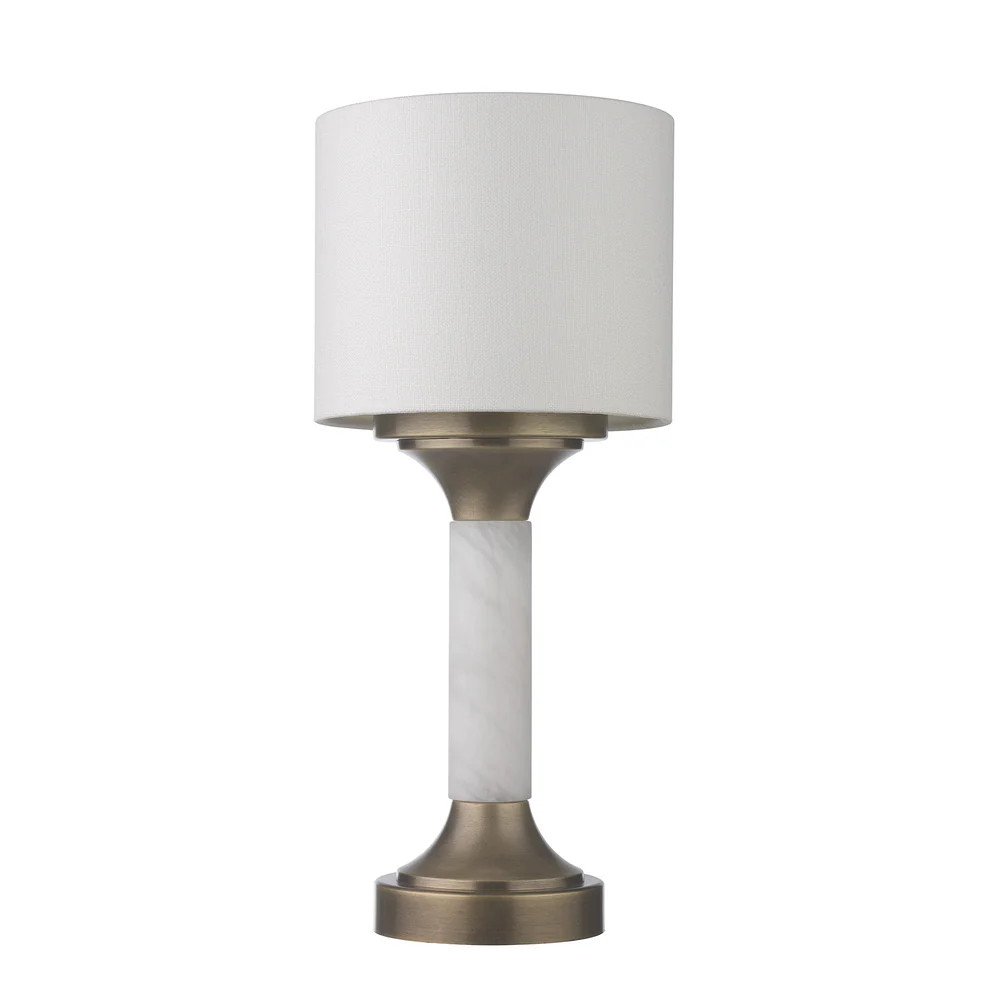 Northern Light - Athens Rechargeable Table Lamp - Old English Brass Light Finish - 6" Rolled Edge Drum with diffuser Snowdrift Shade