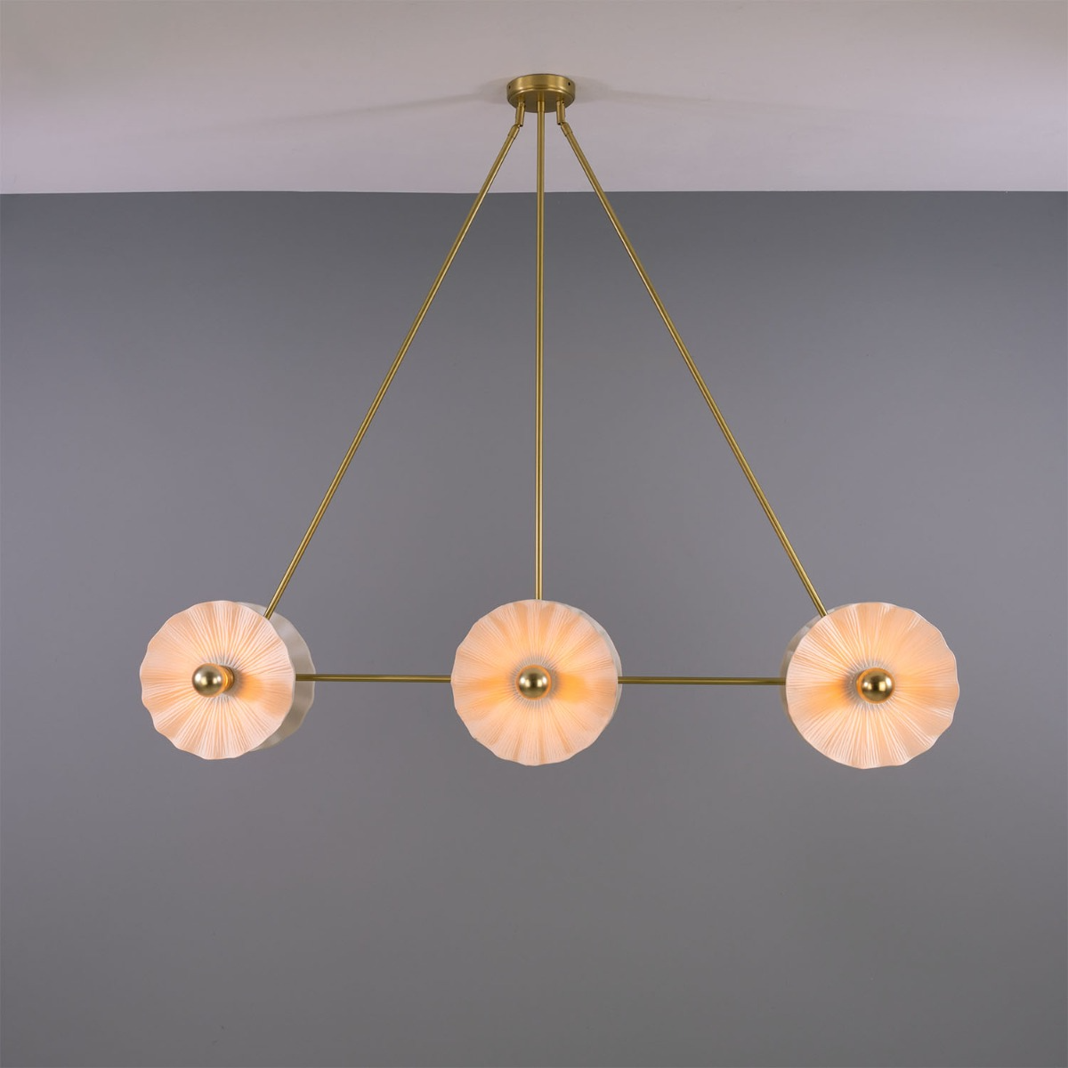 Mullan Eclipse Brass Kapok Six Light Chandelier Mat White Striped 118cm IP20 - Satin Brass Finish