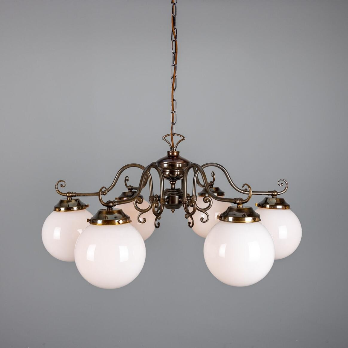 Mullan Kilturk Traditional Chandelier with Opal Glass Globes Six-Light - Antique Brass Finish